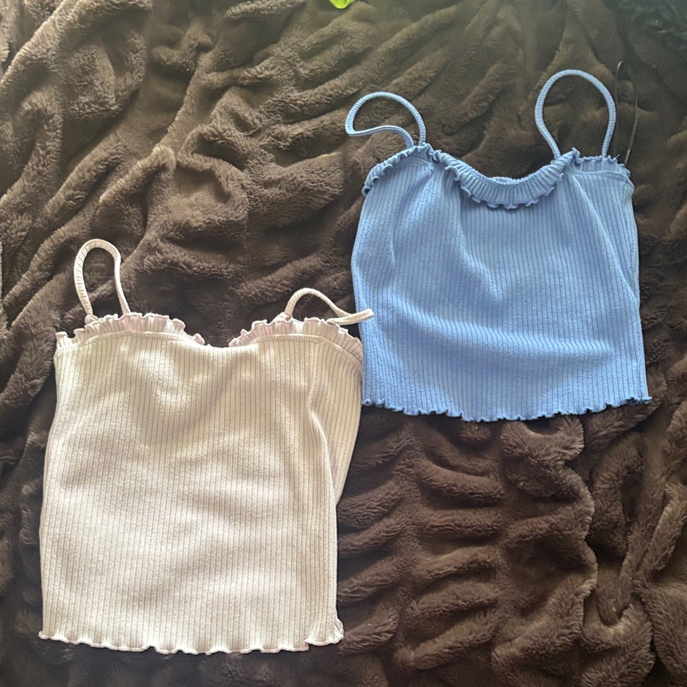Forever 21 Blue and Cream Crop Tops